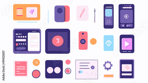 Colorful Mobile and Web UI Elements Vector Set for Designers and Developers - Buttons, Icons, Interface Components, Widgets