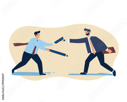 Business Outsourcing Concept with Boss Passing Baton to Remote Team Minimalist Vector Illustration