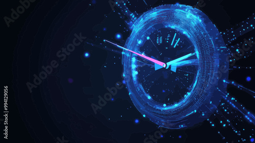 Abstract Low Poly 3D Network Cable and Speedometer Gauge Illustration - Super Fast Internet Concept with Digital Wireframe and Glowing Particles - Speed Test and Connectivity Visualization