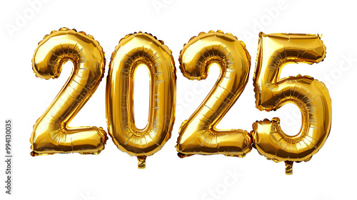 3d font number "2025" isolated on transparent background happy new year eve foil balloons