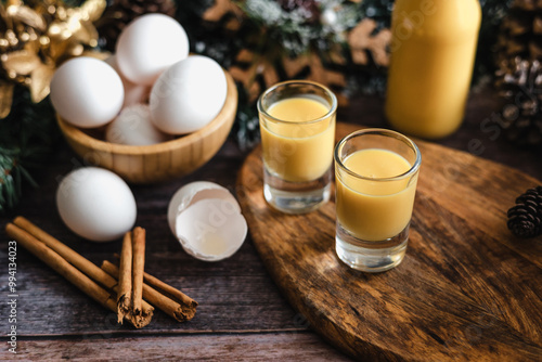 Rompope vanilla liqueur eggnog drink made with eggs in Mexico, traditional for Christmas season	