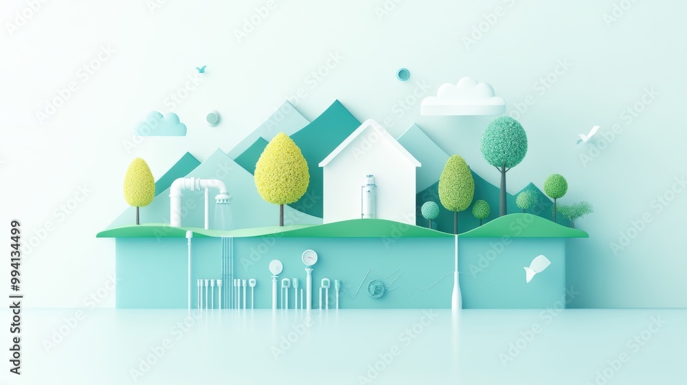 A schematic diagram of a water distribution network, showcasing pipes ...