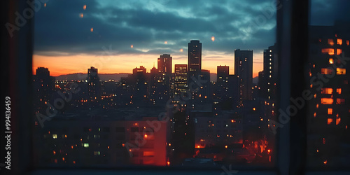 Wallpaper Mural A Cityscape Illuminated by the Warm Glow of Sunset from a Window Torontodigital.ca