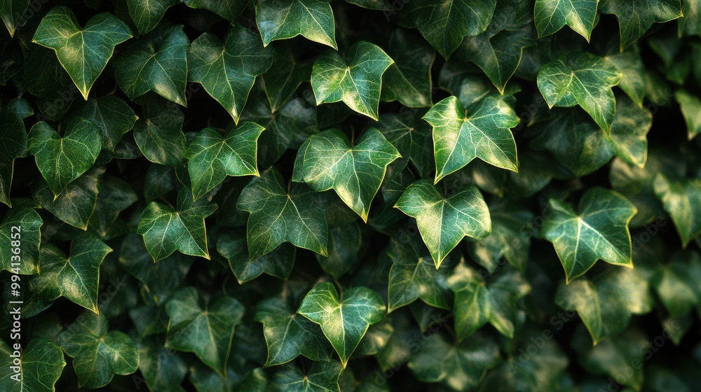 A Lush Wall of Deep Green Ivy Leaves, Intertwined and Overlapping, Creates a Natural Tapestry of Texture and Depth A Lush Wall of Deep Green Ivy Leaves, Intertwined and Overlapping, Creates a Natural Tapestry of Texture and Depth