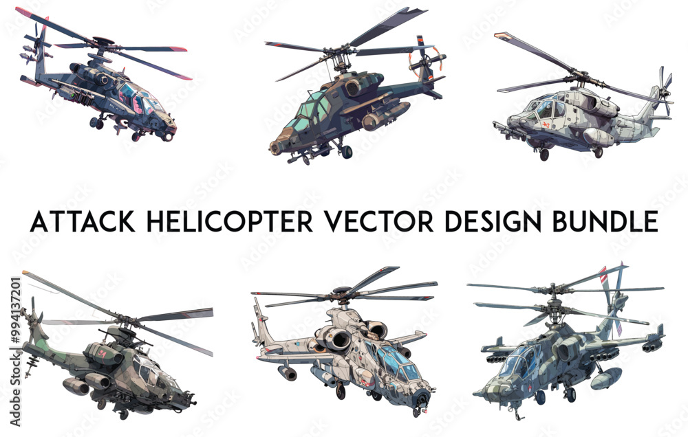Attack helicopter vector design bundle, The Fighter Attack helicopter,