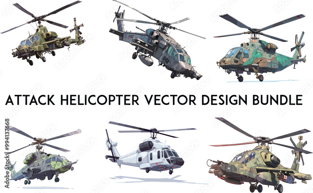 Attack helicopter vector design bundle, The Fighter Attack helicopter,
