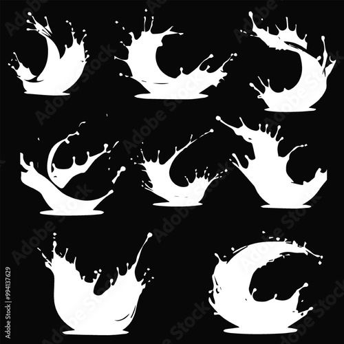 Fresh milk splashes collection in realistic style.