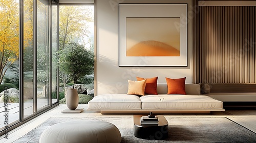 Wallpaper Mural  Japandi, scandinavain interior design of modern living room.  Torontodigital.ca