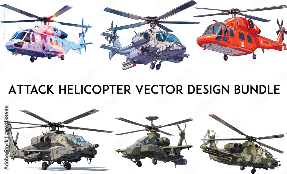 Attack helicopter vector design bundle, The Fighter Attack helicopter,