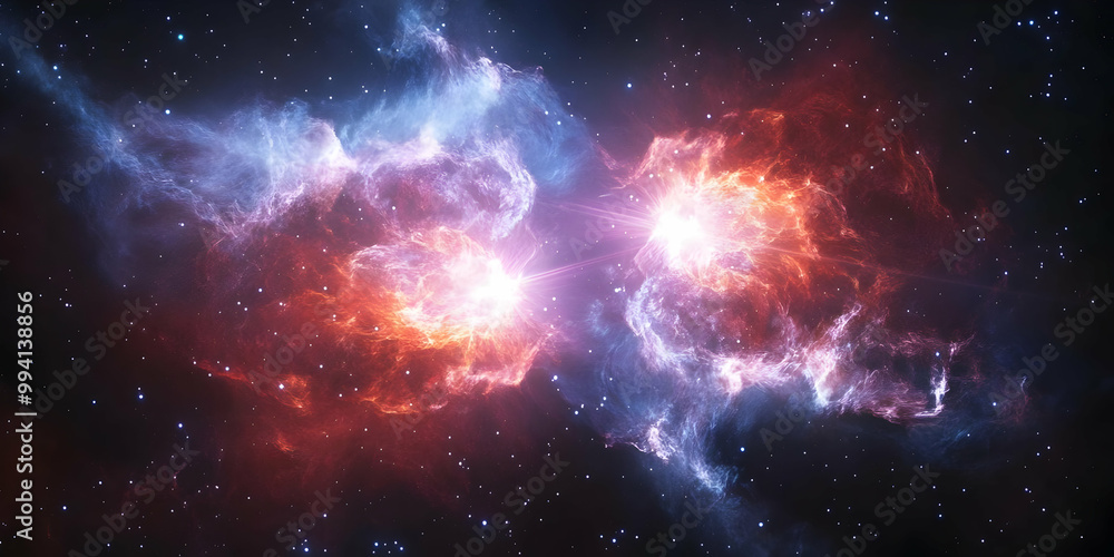 Cosmic Collision: Two Nebulae Collide in a Blaze of Light and Color Cosmic Collision: Two Nebulae Collide in a Blaze of Light and Color