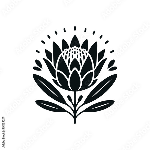 Protea. Beautiful flower. Logo, emblem, icon, sign. simple vector illustration. Black
