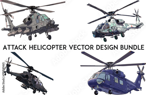 Attack helicopter vector design bundle, The Fighter Attack helicopter,