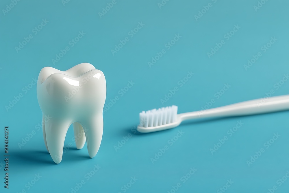 Dental care essentials on blue background: Tooth models, toothbrush, dental implants, and tools showcasing oral hygiene, dentistry, and modern dental care. Dental care essentials on blue background: Tooth models, toothbrush, dental implants, and tools showcasing oral hygiene, dentistry, and modern dental care.