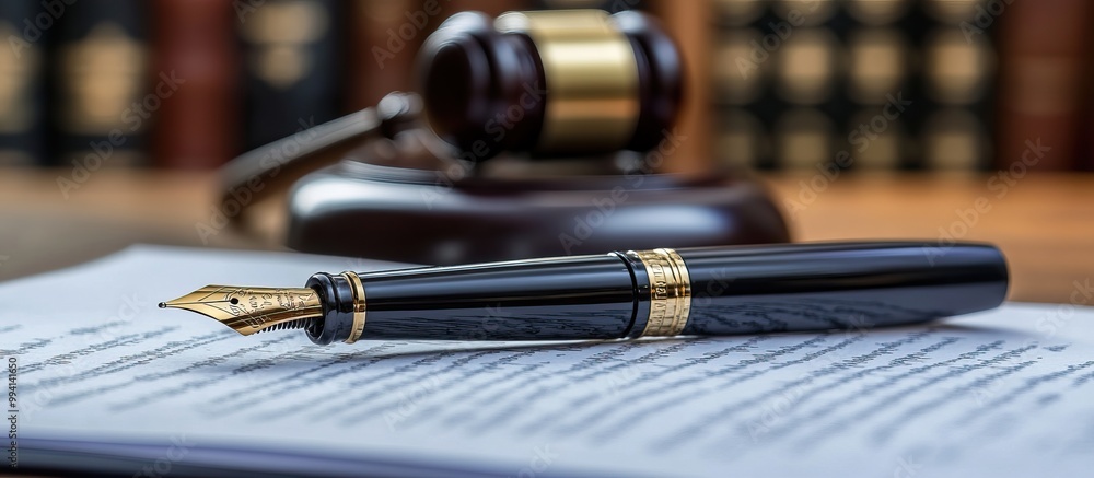 Naklejka premium Fountain Pen and Gavel