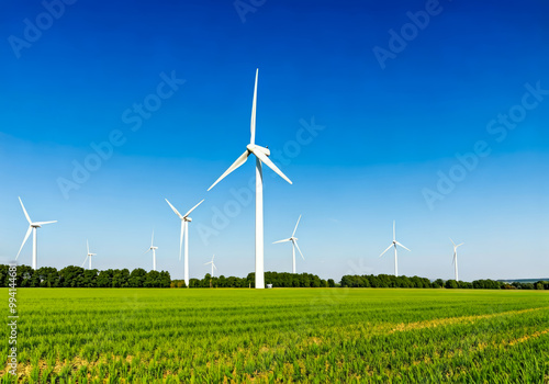 wind turbin in field green sustainable energy background design concept