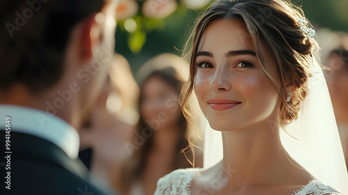 Wallpaper Mural Smiling Bride Looks Upon Groom at Outdoor Wedding Ceremony Torontodigital.ca