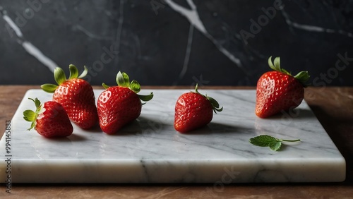 strawberries on marble cutting board