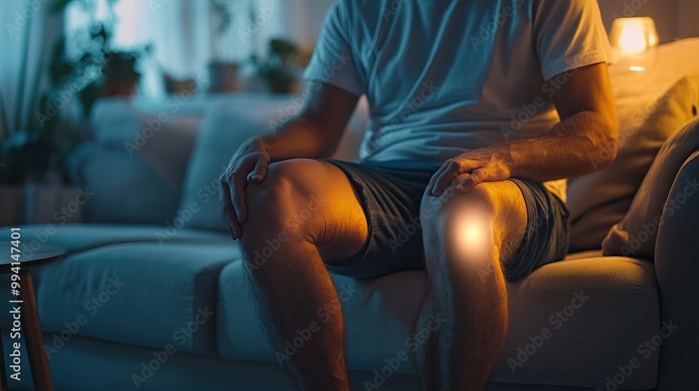 Man Sitting on a Couch With Knee Pain Man Sitting on a Couch With Knee Pain