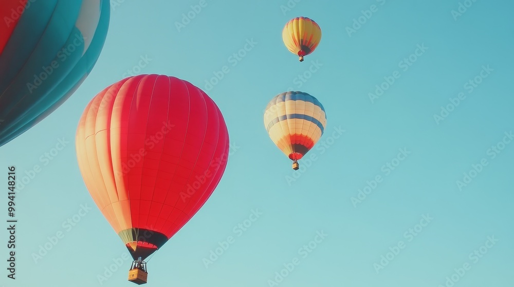 Obraz premium Colorful shots of hot air balloons floating in the sky during a festival. 