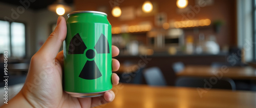 Radioactive-Themed Green Beer Can Design Highlighting Danger and Environmental Concerns photo