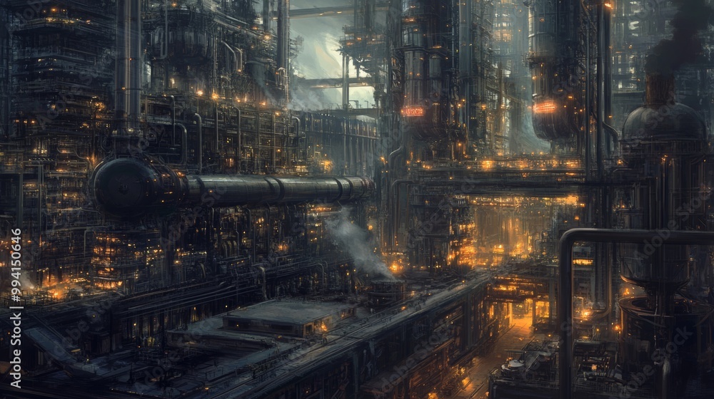 Detailed shots of factories, machinery, or industrial landscapes. Detailed shots of factories, machinery, or industrial landscapes.