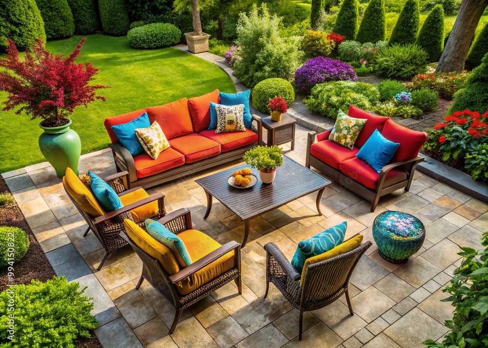 Fototapeta premium Elegant Luxury Outdoor Patio Furniture Set for Relaxation and Entertaining in Stylish Garden Setting