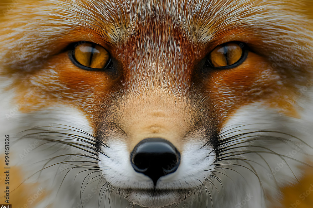 Fototapeta premium Red Fox Stares Directly at Viewer With Piercing Gaze