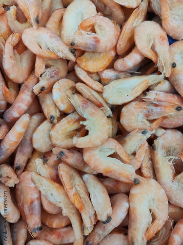 fresh shrimps on a market stall