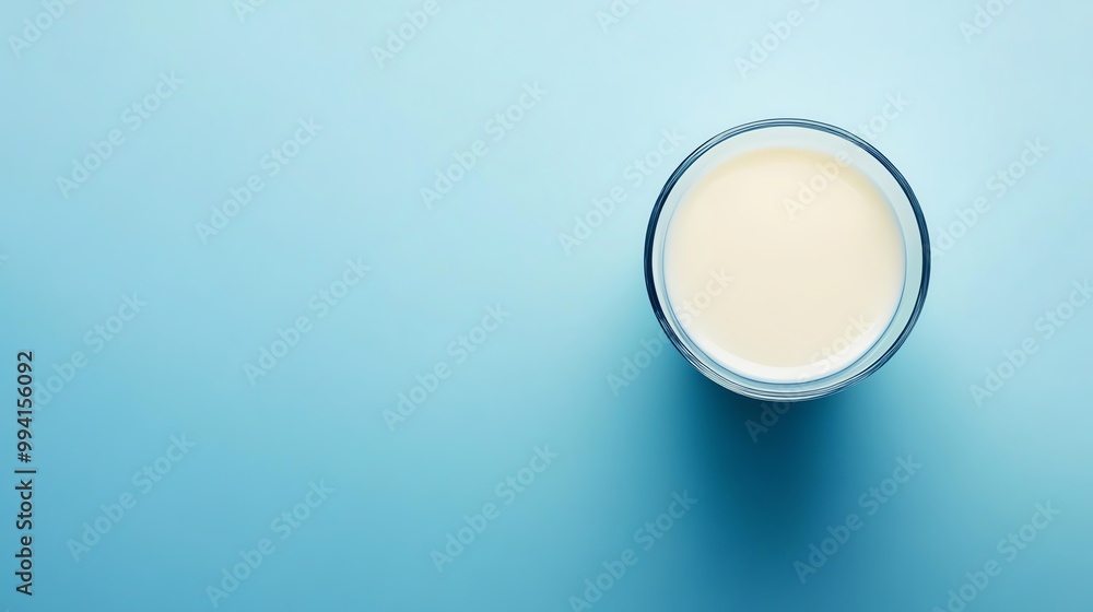 A refreshing glass of milk on a smooth blue background, perfect for a healthy lifestyle or dairy-themed projects. A refreshing glass of milk on a smooth blue background, perfect for a healthy lifestyle or dairy-themed projects.