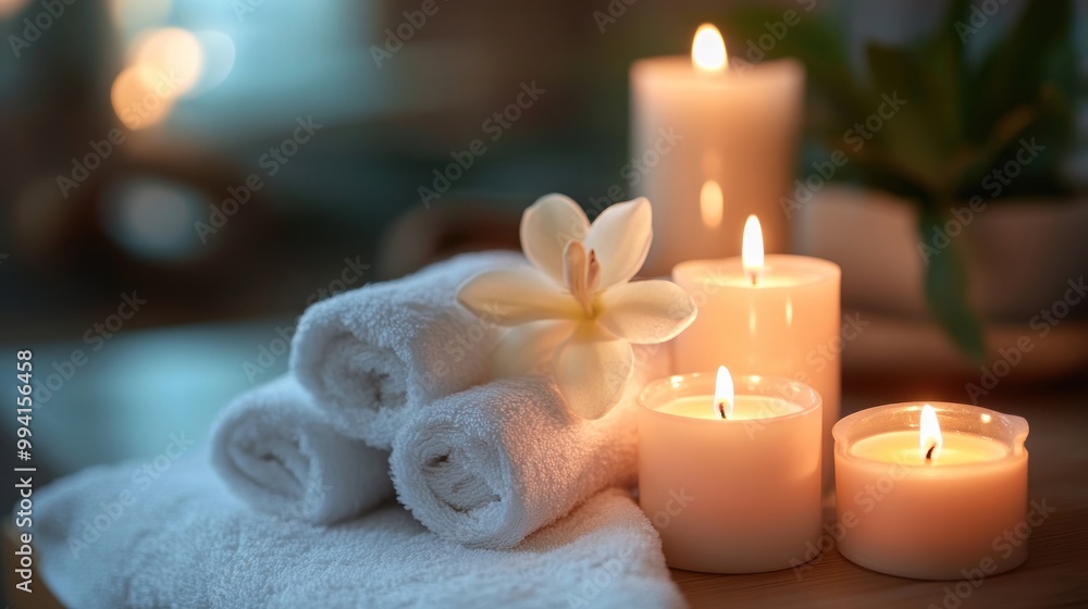Spa Relaxation with Candles and Towels Spa Relaxation with Candles and Towels