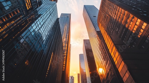 Wallpaper Mural Capture the sharp, clean lines of towering skyscrapers during the golden hour.  Torontodigital.ca