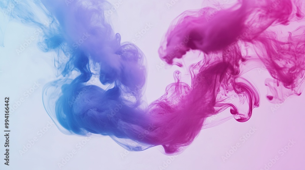 Colorful swirling smoke in vibrant shades of pink and blue against a soft background in a creative abstract composition Colorful swirling smoke in vibrant shades of pink and blue against a soft background in a creative abstract composition