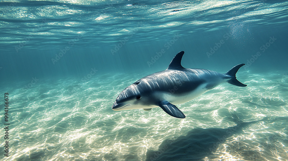 Fototapeta premium Underwater Dolphin with Sun Rays