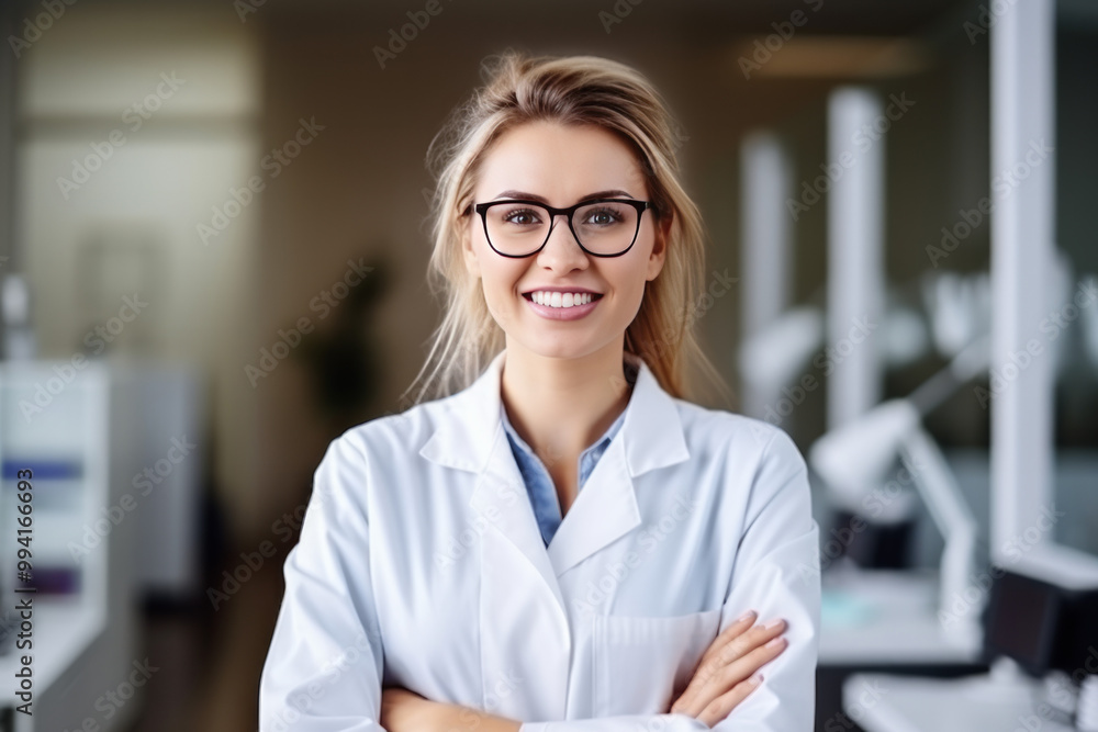 A young and attractive female doctor in a white coat stands confidently, offering a warm smile, and reflecting professionalism and compassion in a clinical environment. A young and attractive female doctor in a white coat stands confidently, offering a warm smile, and reflecting professionalism and compassion in a clinical environment.