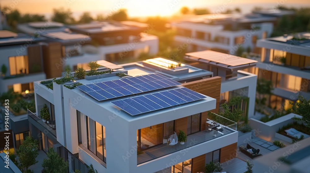 Modern Sustainable Neighborhood with Solar Panels Modern Sustainable Neighborhood with Solar Panels