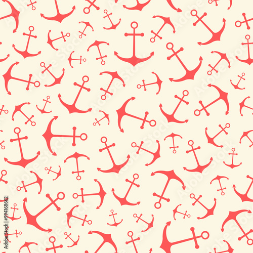 Nautical seamless pattern with ship anchors. Vector illustration photo