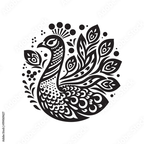 Indian Peafowl Silhouette Vector Illustration – Elegant Stock Graphics