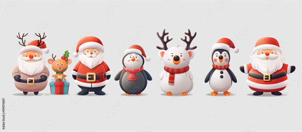 Christmas characters vector set design. Christmas character santa claus, snow man, reindeer, penguin, ginger bread and bear collection in isolated background. Vector illustration holiday season
Christmas characters vector set design. Christmas character santa claus, snow man, reindeer, penguin, ginger bread and bear collection in isolated background. Vector illustration holiday season