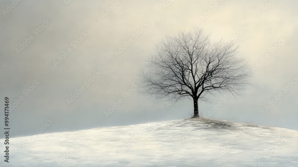 Minimalist Winter Landscape with Lone Tree Minimalist Winter Landscape with Lone Tree