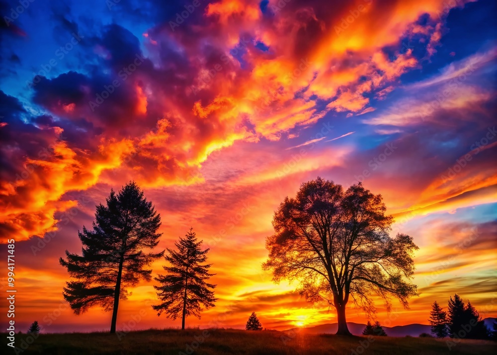 Elegant Silhouette of Trees Against a Vibrant Sunset Sky Creating a Serene Natural Atmosphere Elegant Silhouette of Trees Against a Vibrant Sunset Sky Creating a Serene Natural Atmosphere