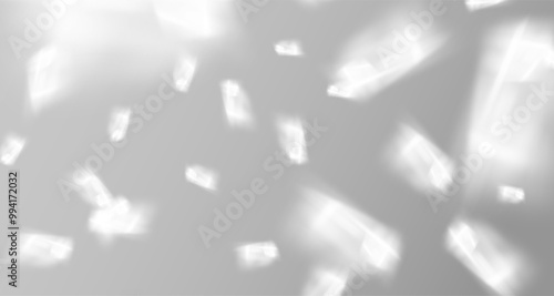 Glare from the sun's rays on the wall. Blurred shadows in the room. Soft overlay of natural light. Abstract background for product presentation.Natural light layout.