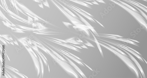 Glare from the sun's rays on the wall. Blurred shadows in the room. Soft overlay of natural light. Abstract background for product presentation.Natural light layout.