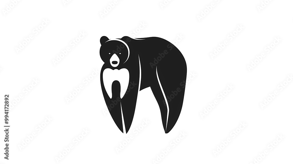 Obraz premium A modern and minimalistic bear logo within a tooth shape, featuring bold black and white tones, placed on a subtle white background, transparent background, png file, Generative AI illustrations.