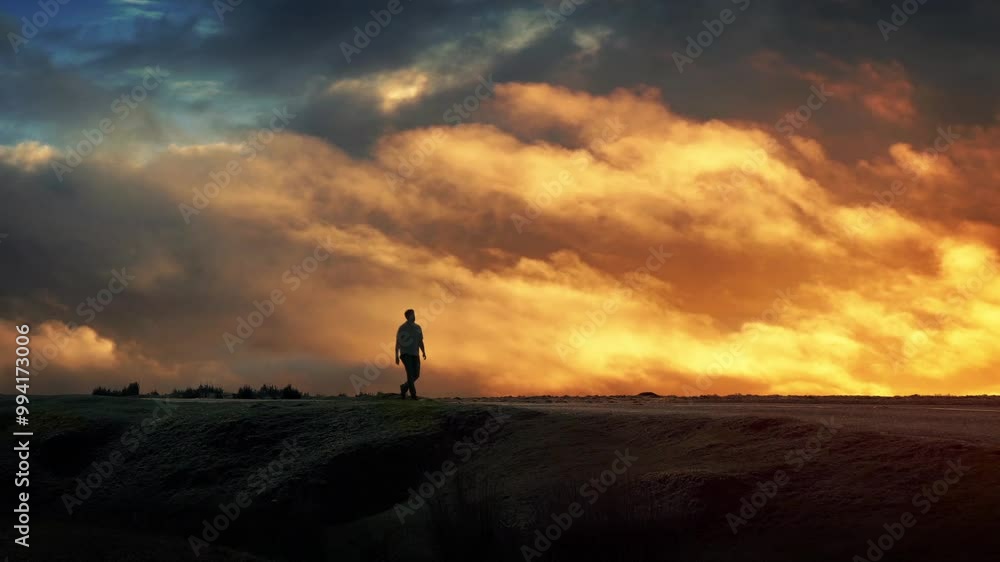 Man Walks Across Horizon With Epic Sky
Man Walks Across Horizon With Epic Sky