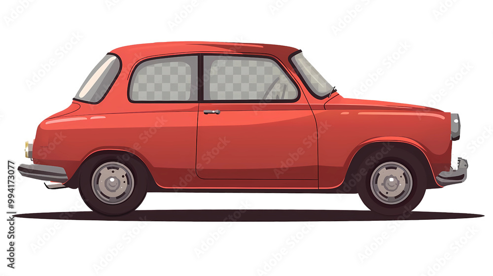 A cute simple flat vector illustration of an old red car on transparent background, png file, Generative AI illustrations. A cute simple flat vector illustration of an old red car on transparent background, png file, Generative AI illustrations.