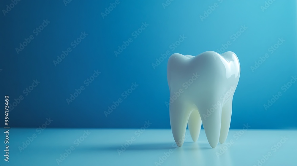 Isolated White Tooth Model on Blue Background - Dental Health Concept Isolated White Tooth Model on Blue Background - Dental Health Concept