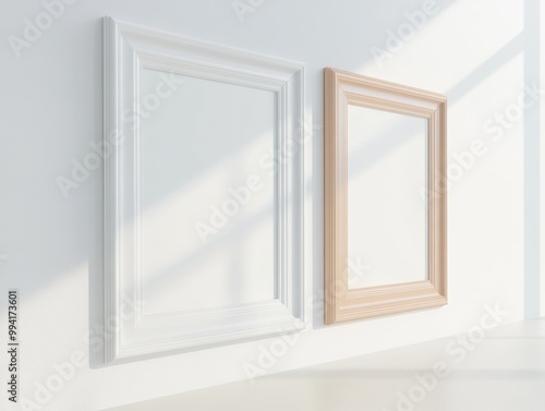 Two white frames with a tan frame in between