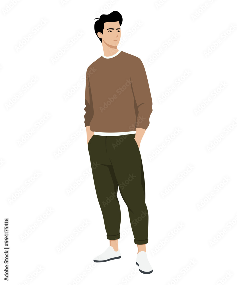 Vector illustration of a man in a brown sweatshirt and sweatpants, creating an easy sporty look for an active day. Vector illustration of a man in a brown sweatshirt and sweatpants, creating an easy sporty look for an active day.