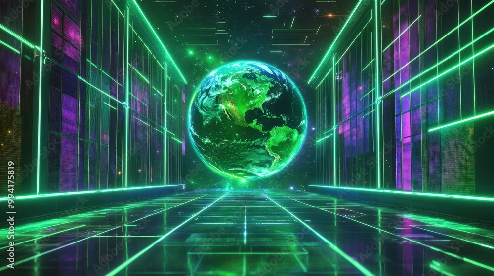 Obraz premium The Earth in Neon Space