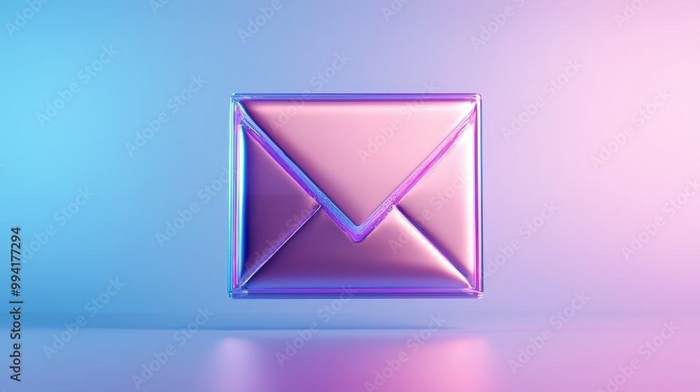 Shiny mail envelope on colorful gradient background, modern digital art. Shiny mail envelope on colorful gradient background, modern digital art.
